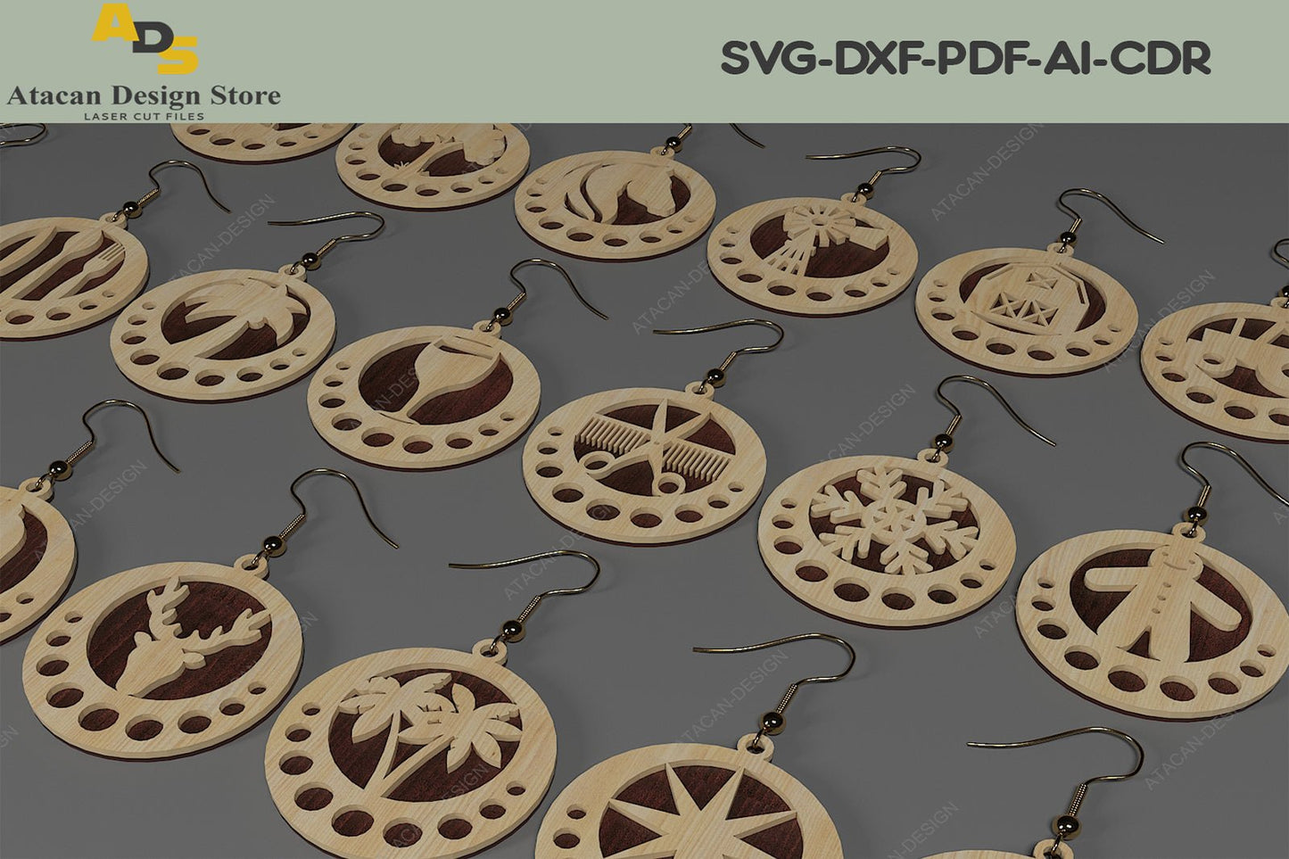 Wood Earrings Bundle / Jewelry cut files / Necklace Wood template SVG DXF Ai Pdf CDR 316