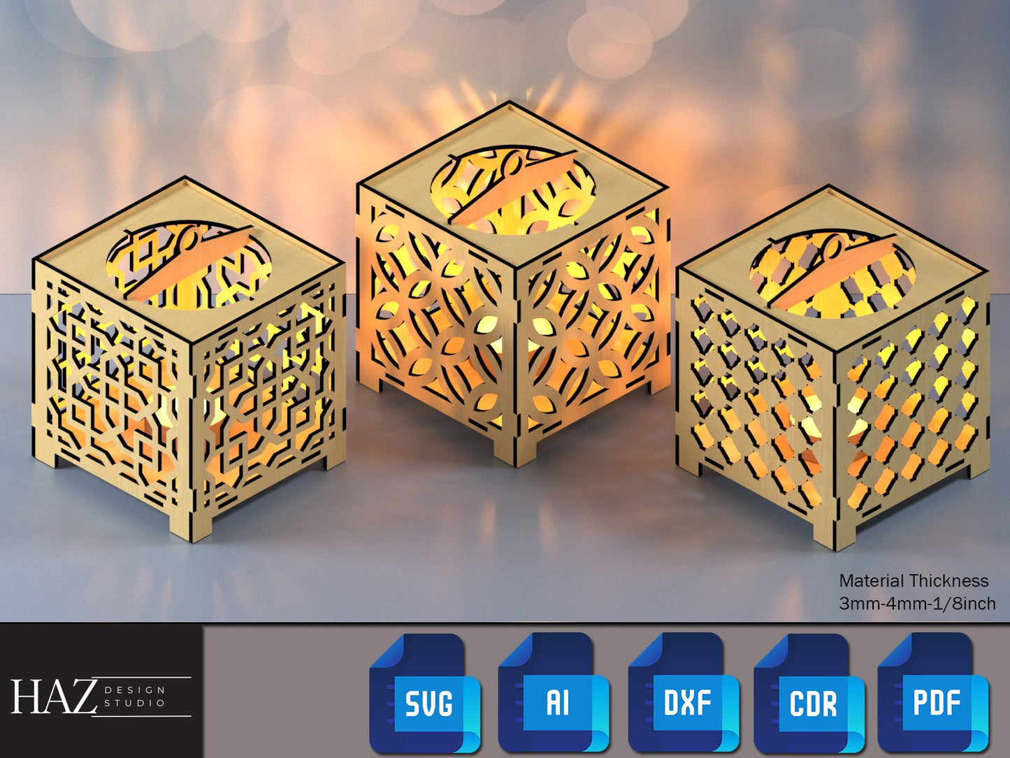 Wood Floor Lamps / Lantern Light Box Designs / Glowforge Candle Holders / Tealight Christmas Decor / Noel Gift SVG DXF CDR Ai PDf 174
