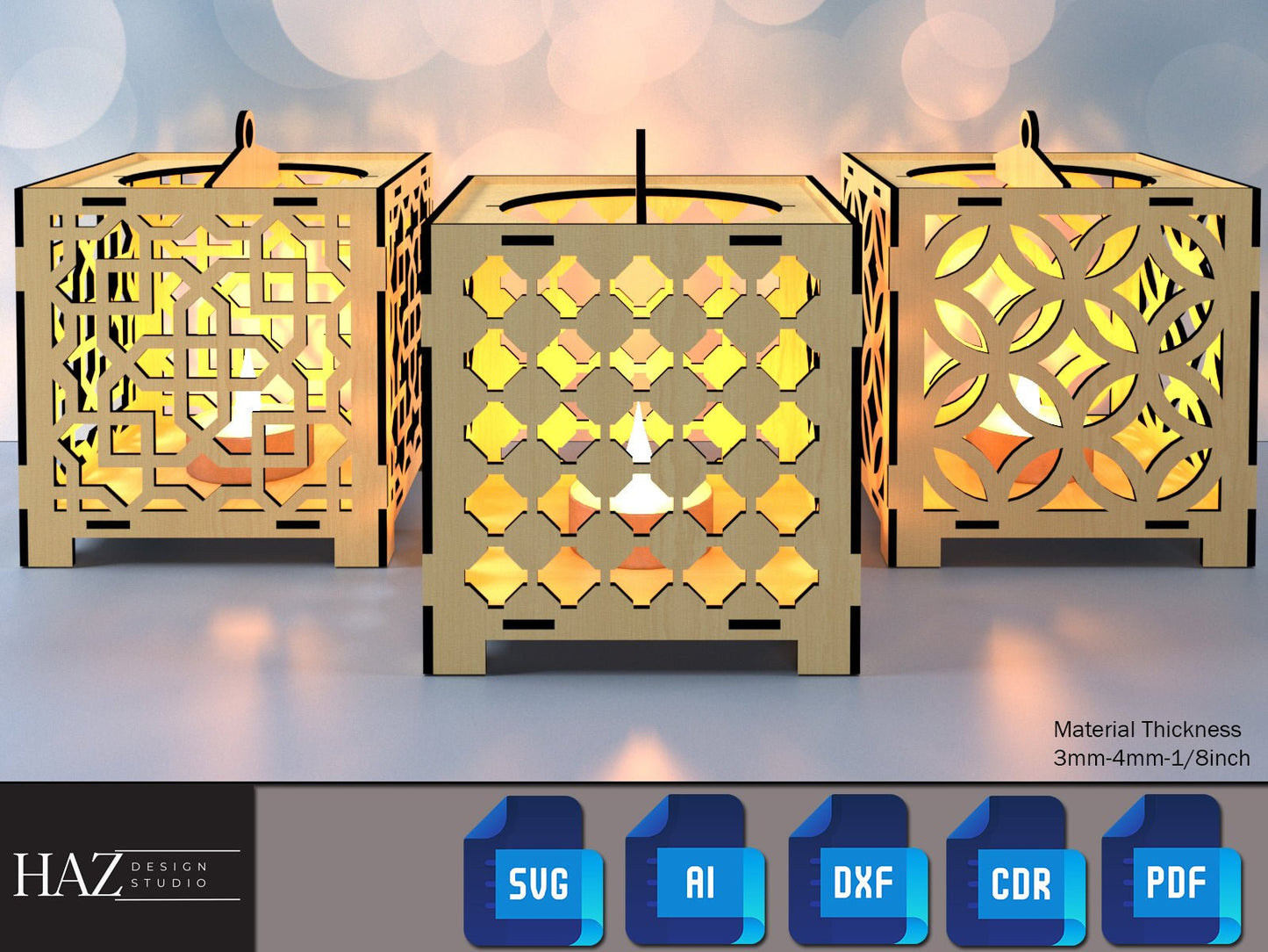 Wood Floor Lamps / Lantern Light Box Designs / Glowforge Candle Holders / Tealight Christmas Decor / Noel Gift SVG DXF CDR Ai PDf 174