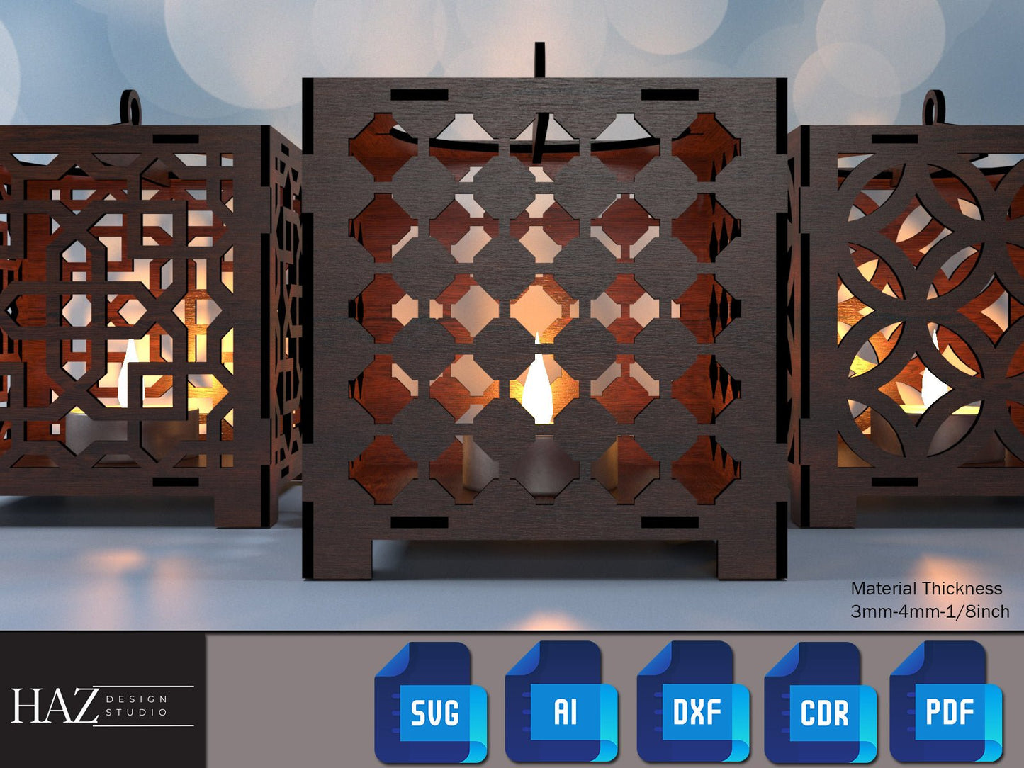 Wood Floor Lamps / Lantern Light Box Designs / Glowforge Candle Holders / Tealight Christmas Decor / Noel Gift SVG DXF CDR Ai PDf 174