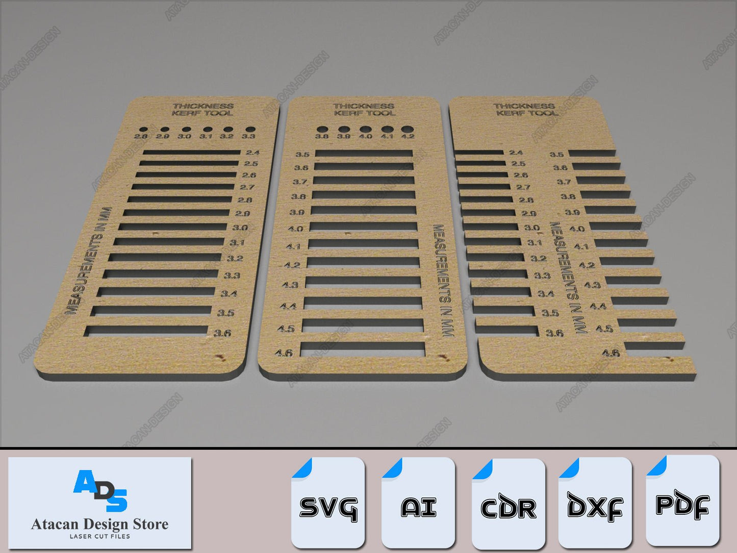 Wood Kerf Tool Svg / Metric Whitworth Design for Material Thickness / Test and Kerf Finding SVG DXF Ai CDR 362
