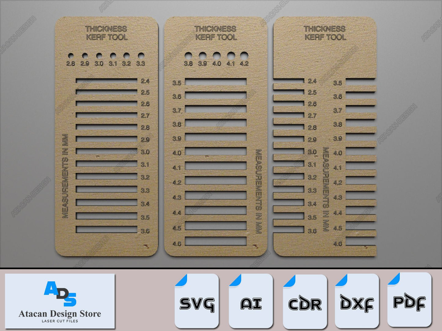 Wood Kerf Tool Svg / Metric Whitworth Design for Material Thickness / Test and Kerf Finding SVG DXF Ai CDR 362