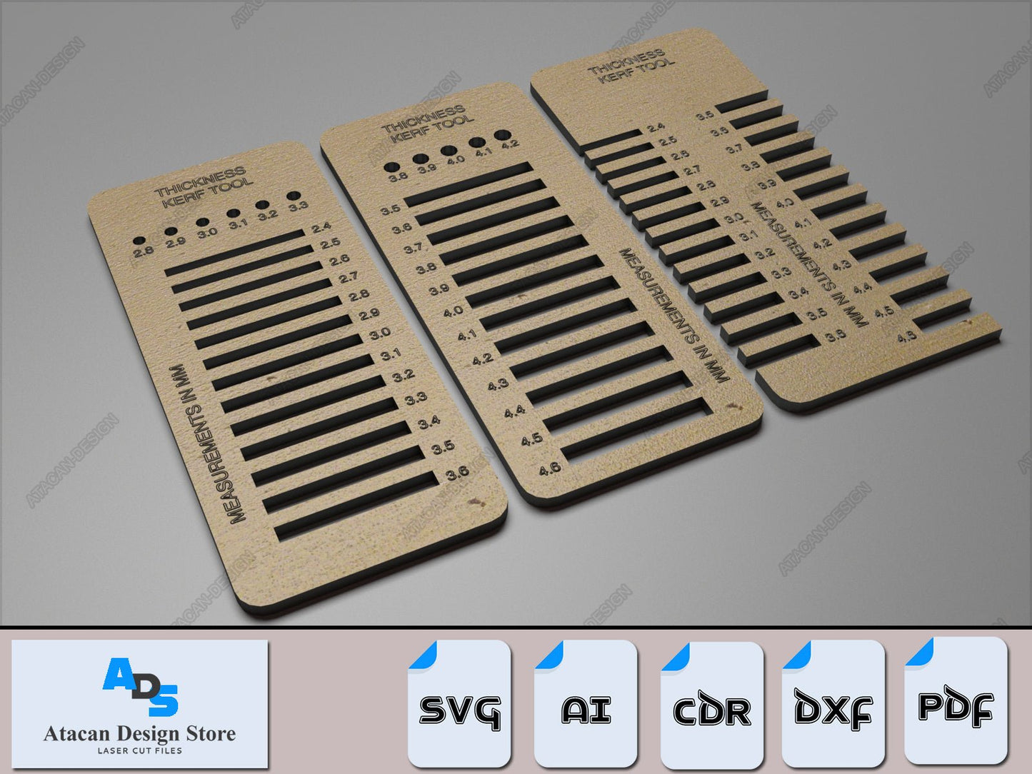 Wood Kerf Tool Svg / Metric Whitworth Design for Material Thickness / Test and Kerf Finding SVG DXF Ai CDR 362