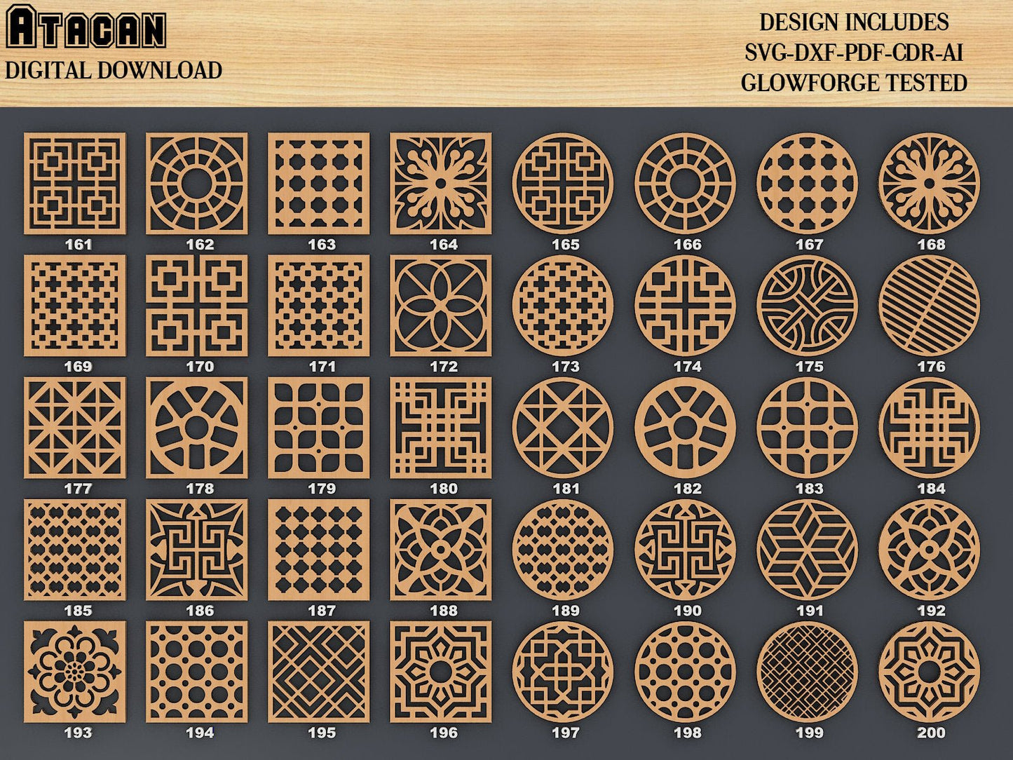 Wood Metal Coaster Bundle / Grill Wall Decor Templates / Vector Digital SVG DXF Files / Instant Download / CNC Laser Cutting 348