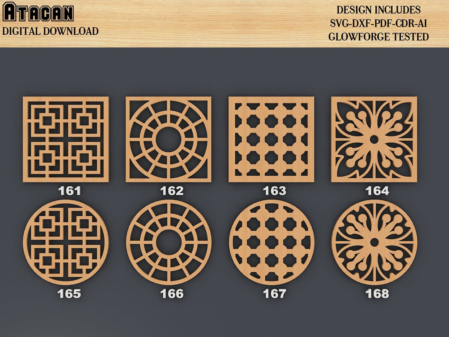 Wood Metal Coaster Bundle / Grill Wall Decor Templates / Vector Digital SVG DXF Files / Instant Download / CNC Laser Cutting 348
