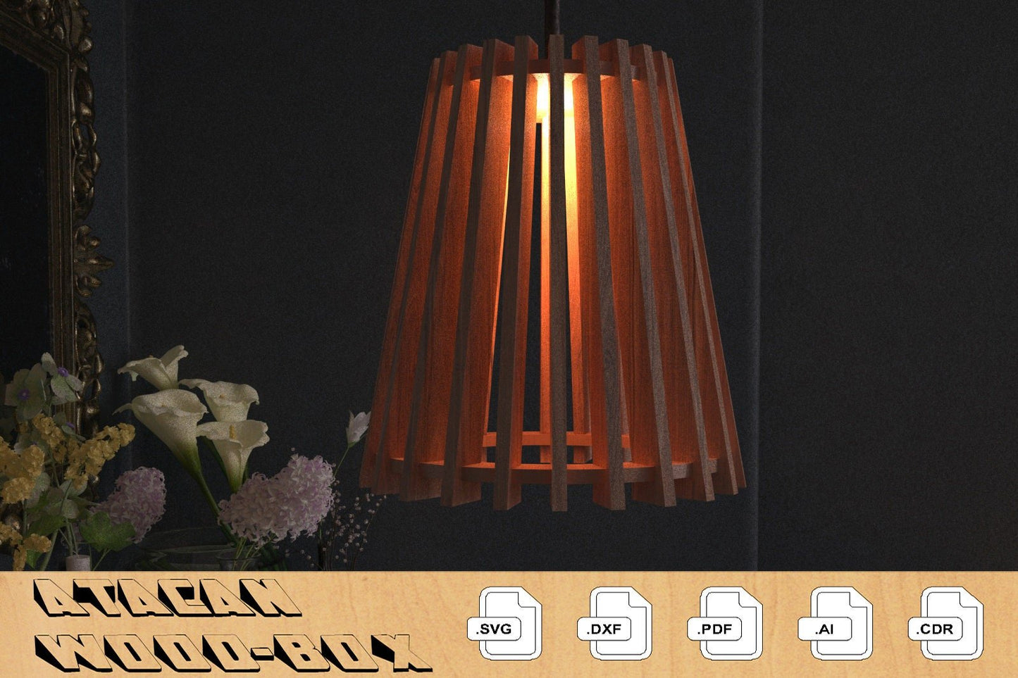 Wood Pendant Light Chandelier Lamp lampshade / Glowforge laser cut SVG, DXF, CDR 277