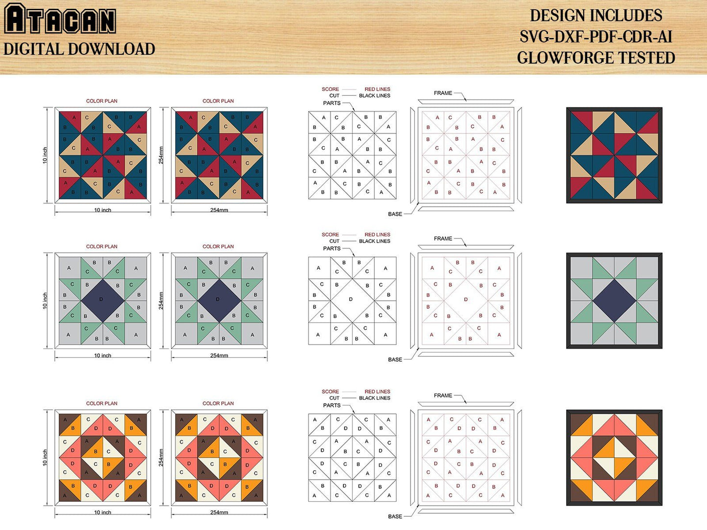Wood Quilt pattern Files / Farmhouse Boho Scored Quilt / Glowforge cutting Templates 462