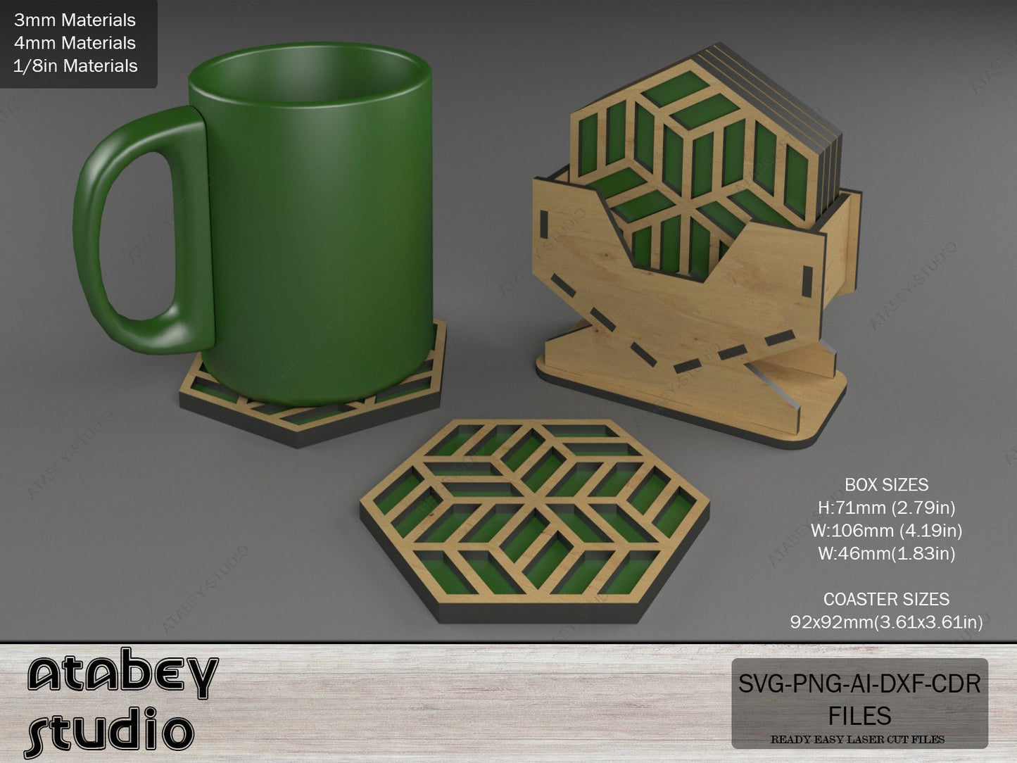 Wooden Coaster with Box Perfect for Your Coffee Table / Coaster Box Holder / Wood Coaster Stand Laser Cut Files SVG, DXF Ai CDR 552