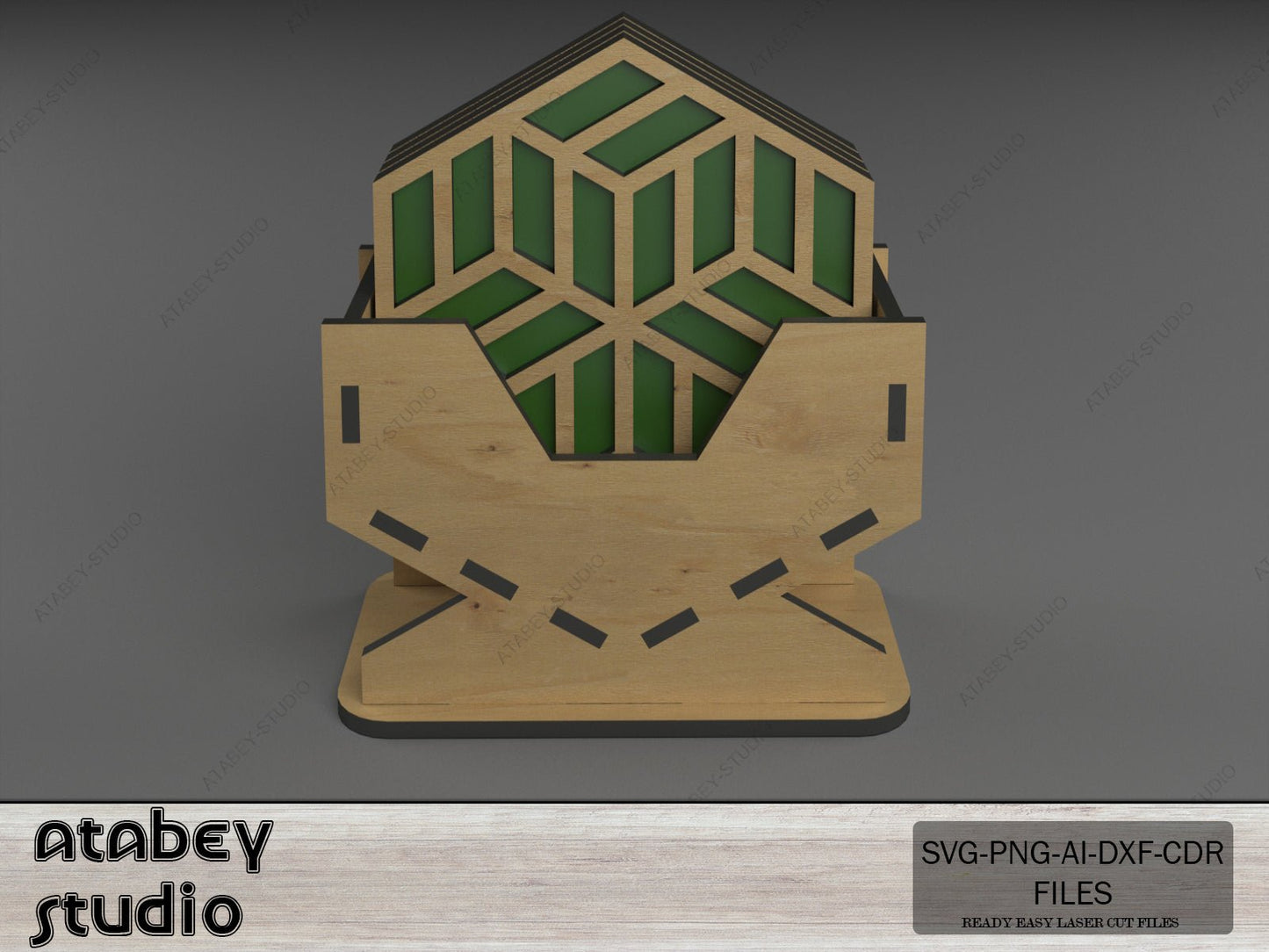 Wooden Coaster with Box Perfect for Your Coffee Table / Coaster Box Holder / Wood Coaster Stand Laser Cut Files SVG, DXF Ai CDR 552