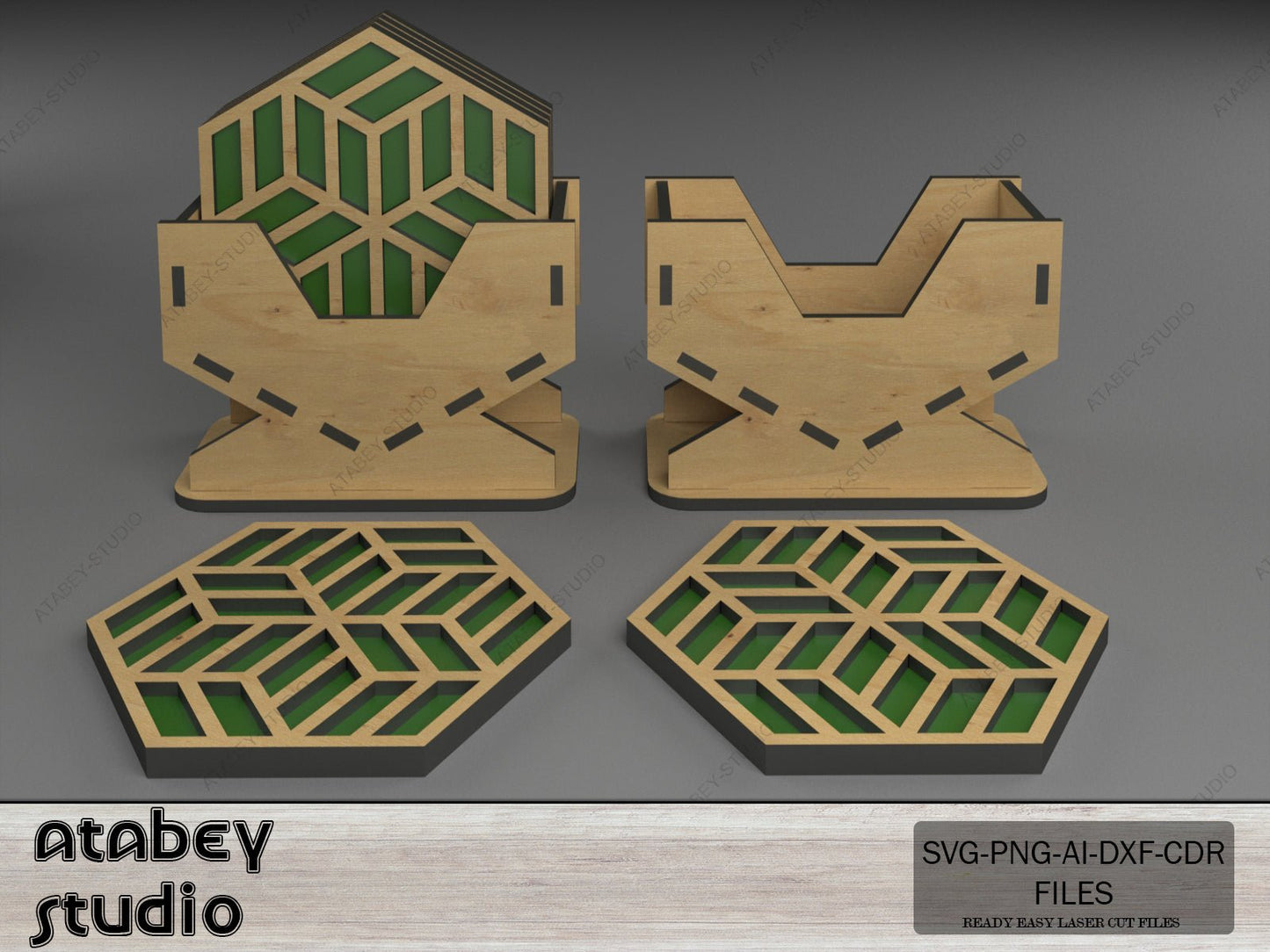 Wooden Coaster with Box Perfect for Your Coffee Table / Coaster Box Holder / Wood Coaster Stand Laser Cut Files SVG, DXF Ai CDR 552