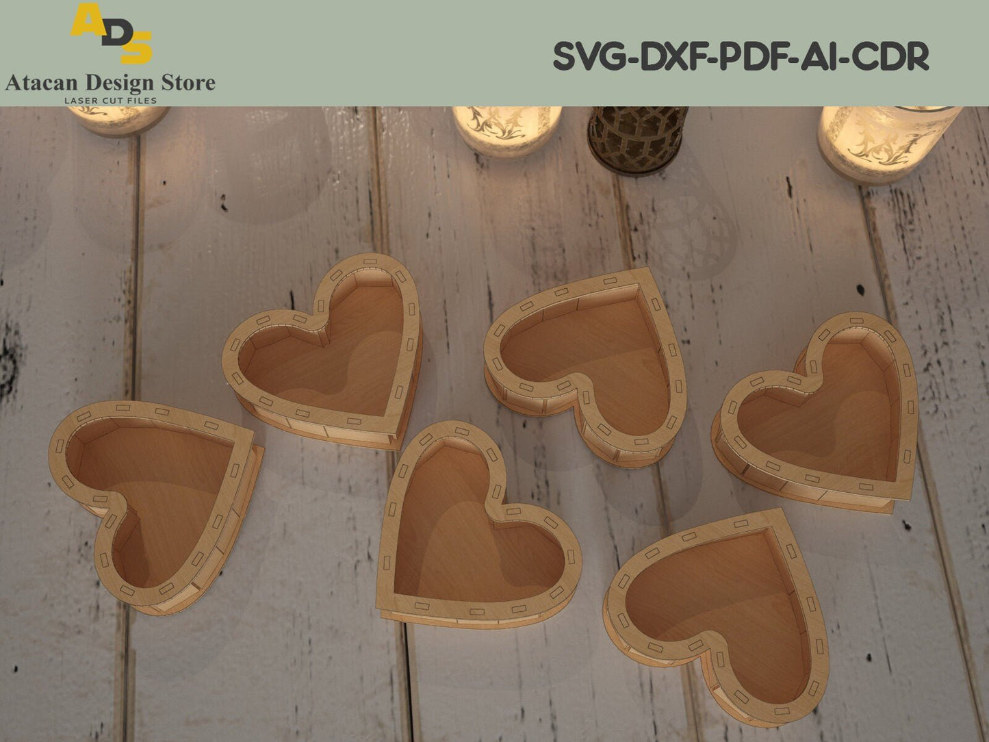Wooden Heart shaped Gift Box / Heart Box Without Lid / Jewelry Storage Template ADS202