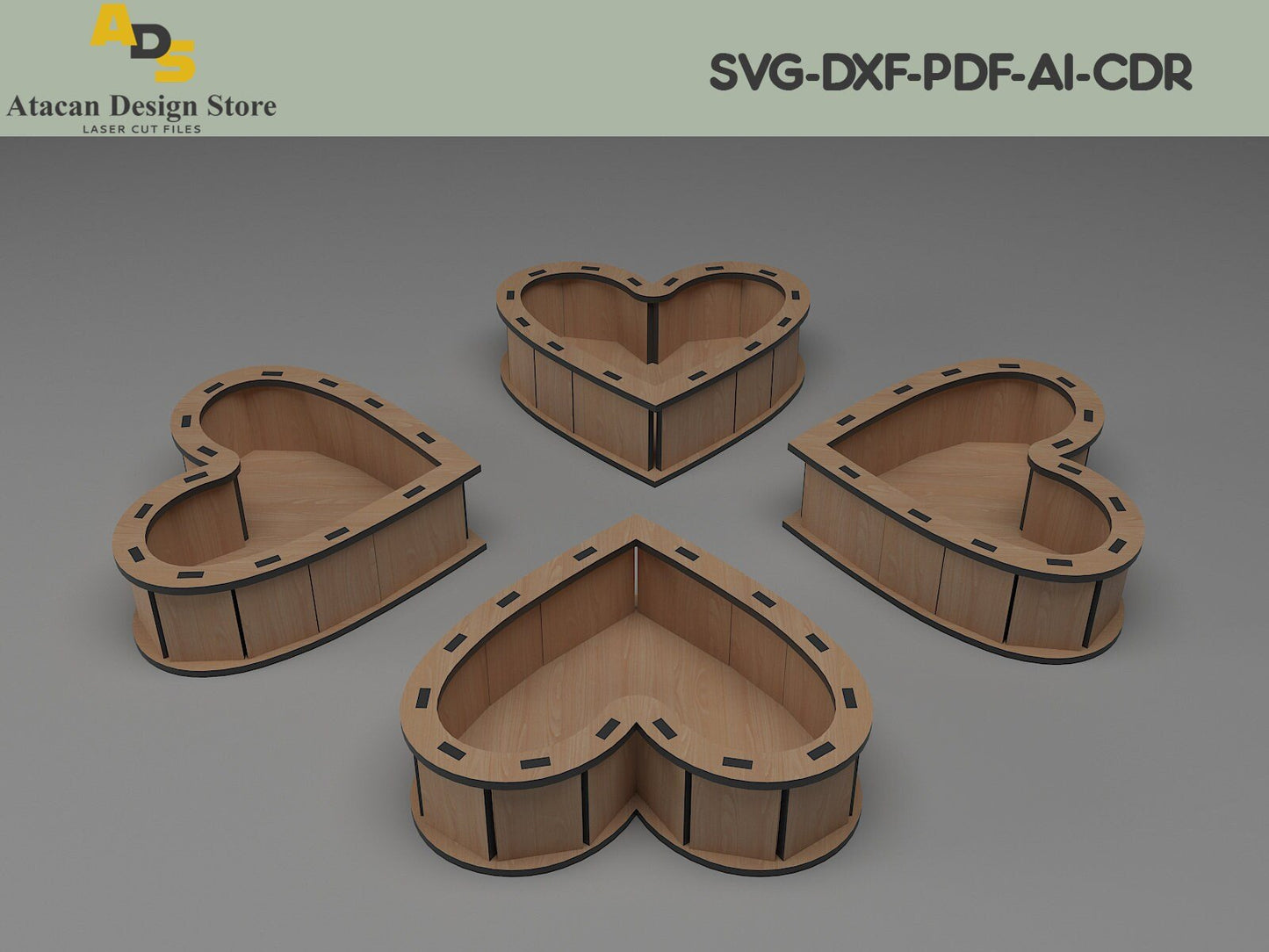 Wooden Heart shaped Gift Box / Heart Box Without Lid / Jewelry Storage Template ADS202