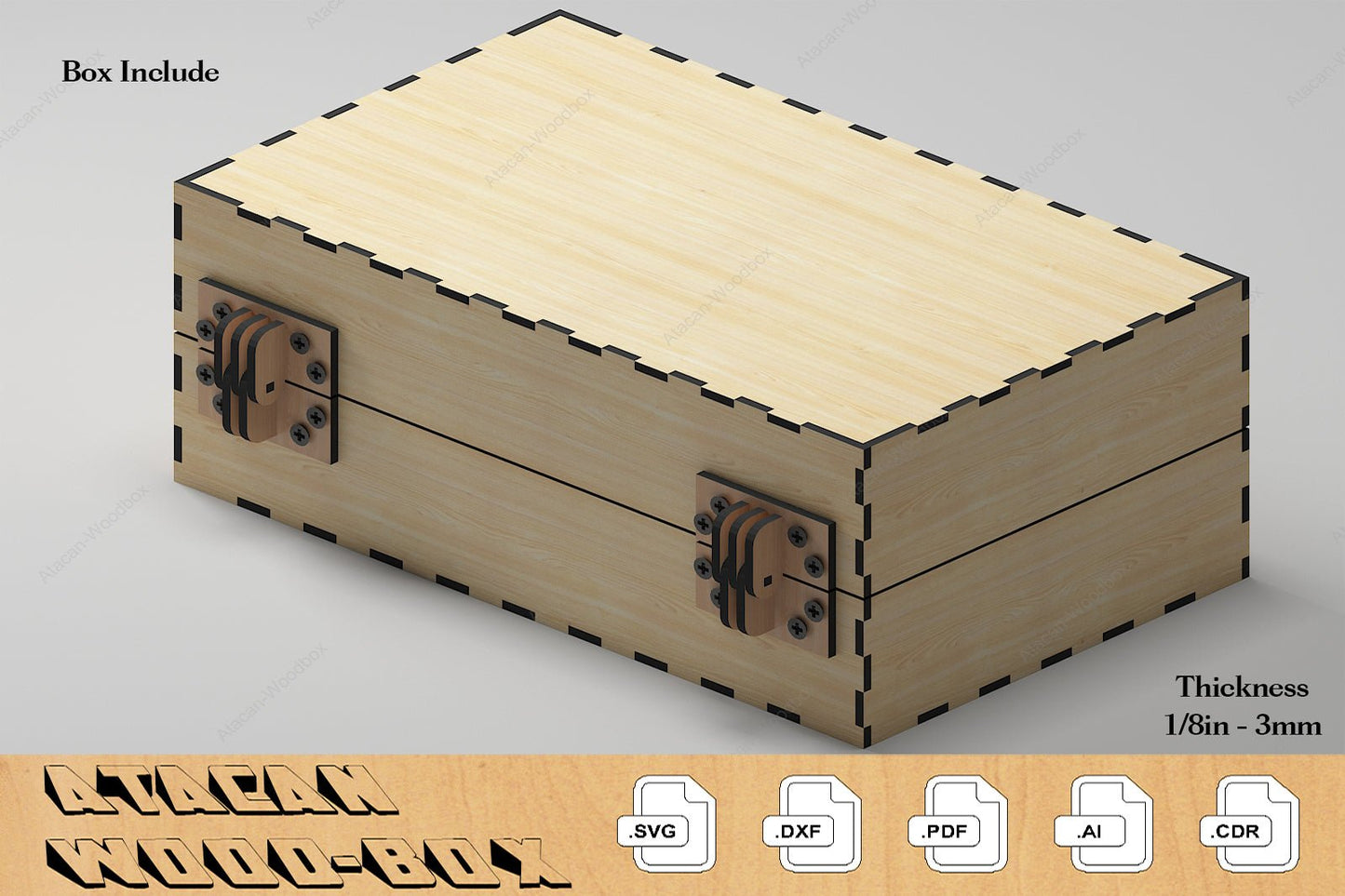 Wooden Hinges cutting Files / Gift Box Laser Vectors / Wood Boxes and Hinges SVG DXF Ai CDR 330