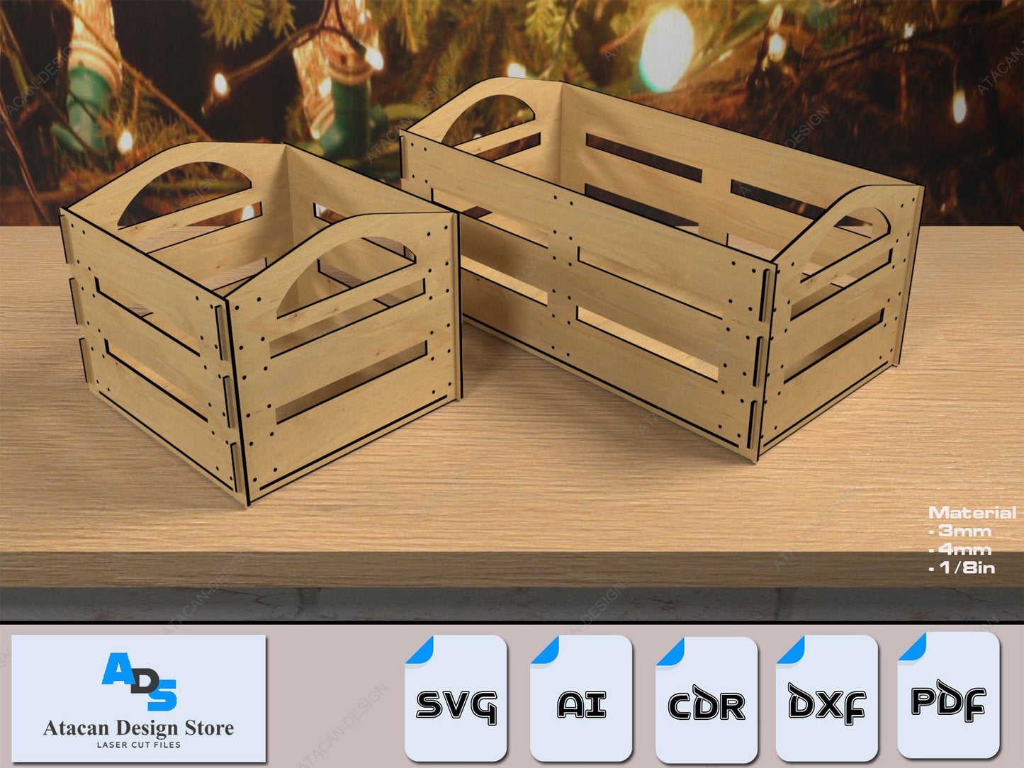 Wooden Laser cut Boxes / Box SVG Templates / Glowforge Box Cut Plans / Boxes With Handles Svg Dxf Ai Cdr Pdf 359