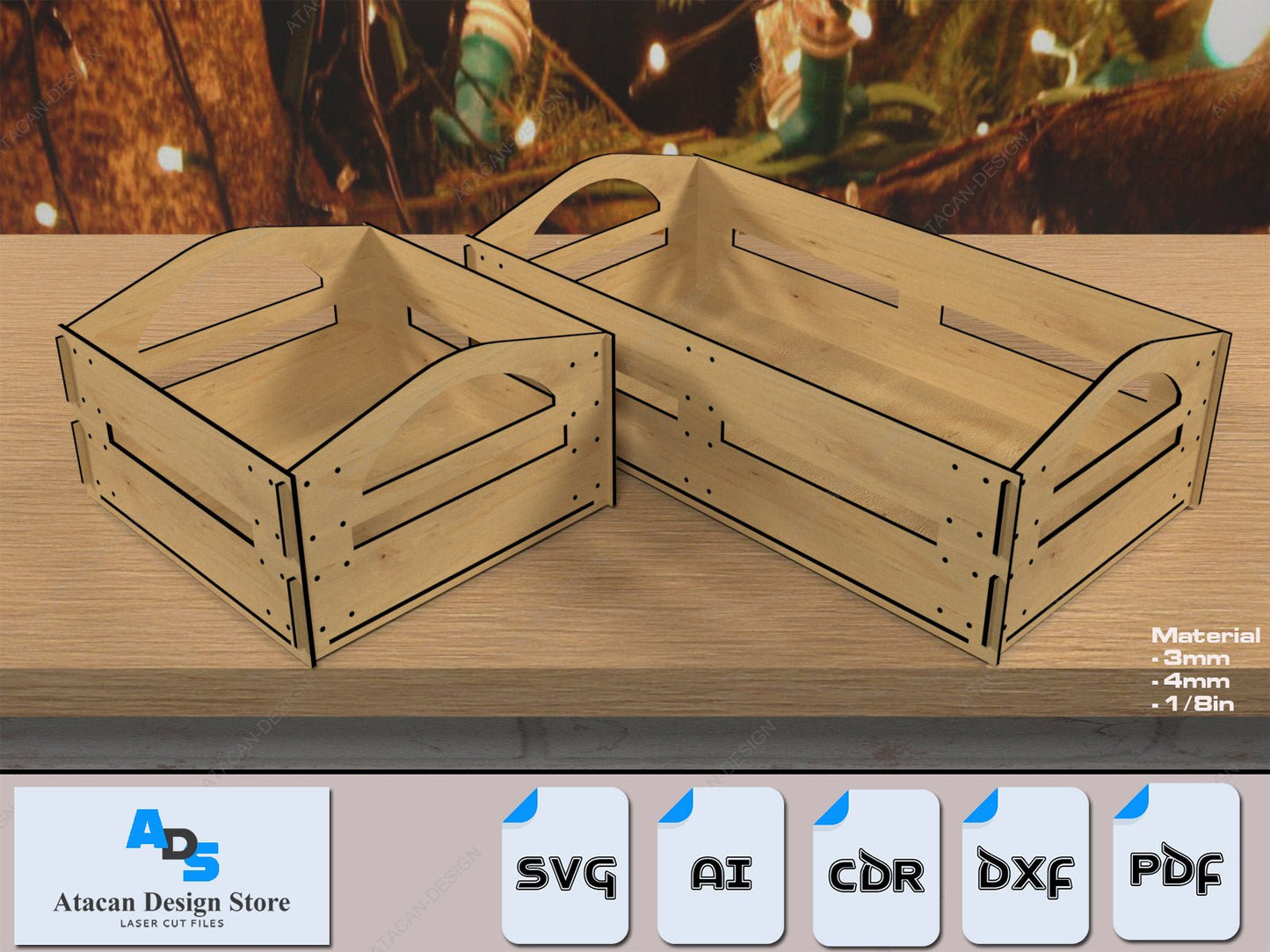 Wooden Laser cut Boxes / Box SVG Templates / Glowforge Box Cut Plans / Boxes With Handles Svg Dxf Ai Cdr Pdf 359