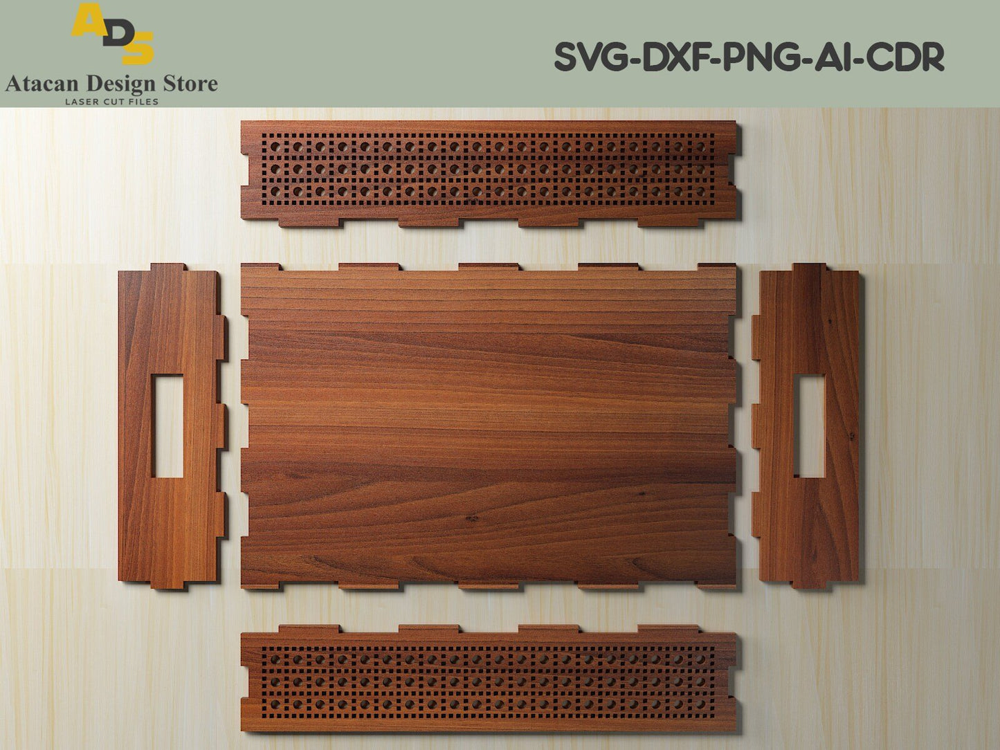 Wooden Laser Tray with Rattan Pattern / Flat Serving Tray Digital Files / Dxf Ai SVG Cdr Vectors 253