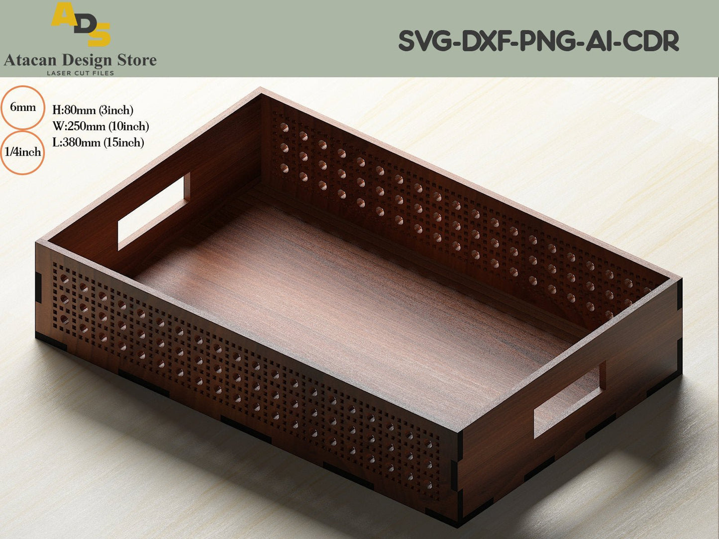 Wooden Laser Tray with Rattan Pattern / Flat Serving Tray Digital Files / Dxf Ai SVG Cdr Vectors 253