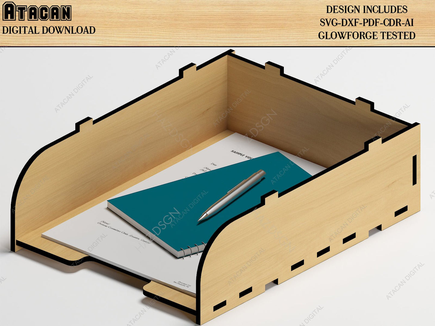 Wooden Paper Tray, Mug Box, Watch Display Stand / Dekstop Organizer Laser Cutting Files / Glowforge Vector Plans SVG DXF CDR Ai 498
