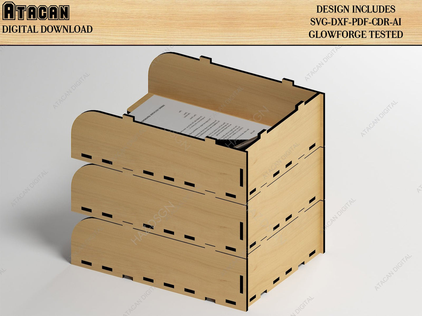 Wooden Paper Tray, Mug Box, Watch Display Stand / Dekstop Organizer Laser Cutting Files / Glowforge Vector Plans SVG DXF CDR Ai 498