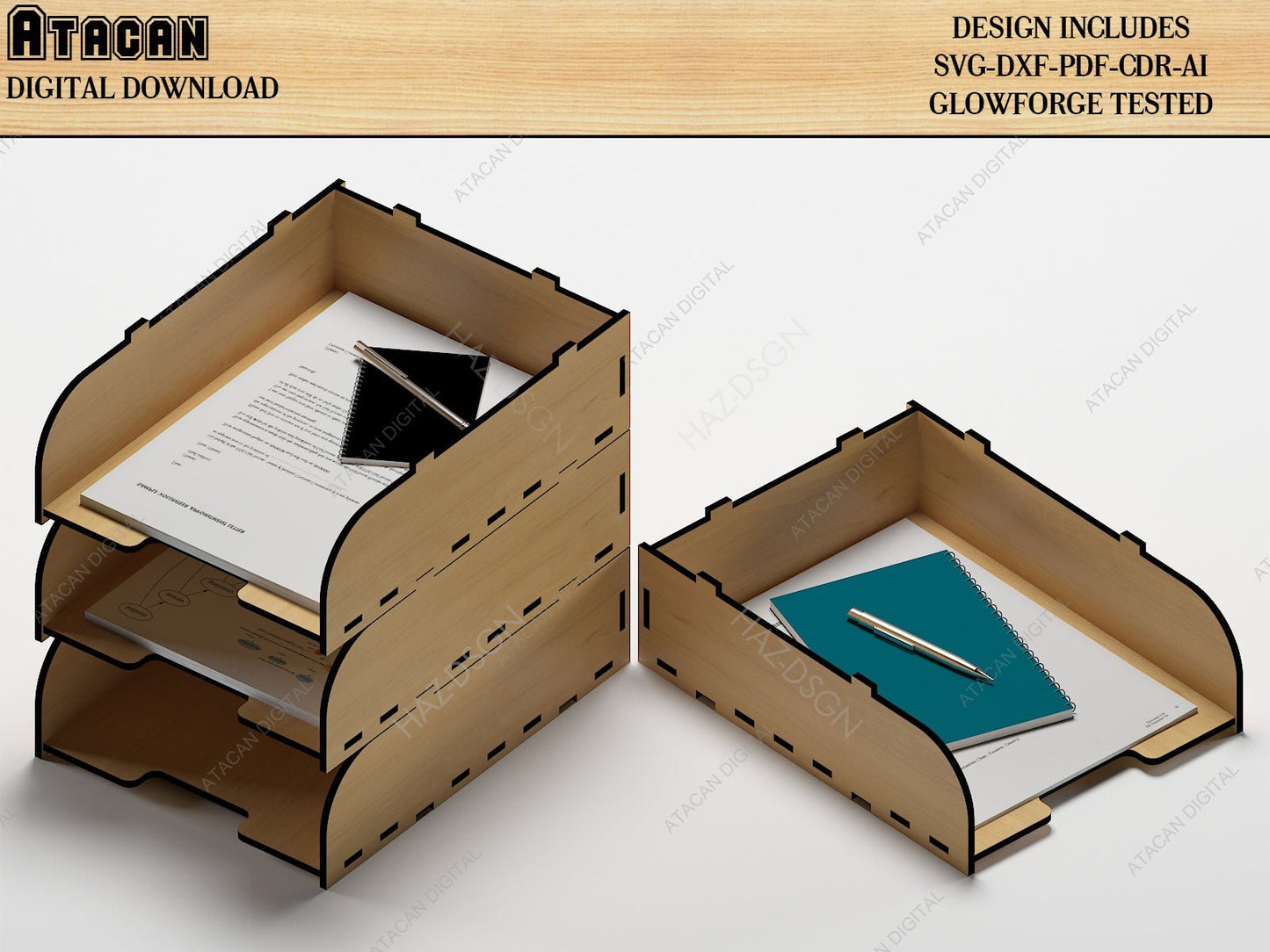 Wooden Paper Tray, Mug Box, Watch Display Stand / Dekstop Organizer Laser Cutting Files / Glowforge Vector Plans SVG DXF CDR Ai 498