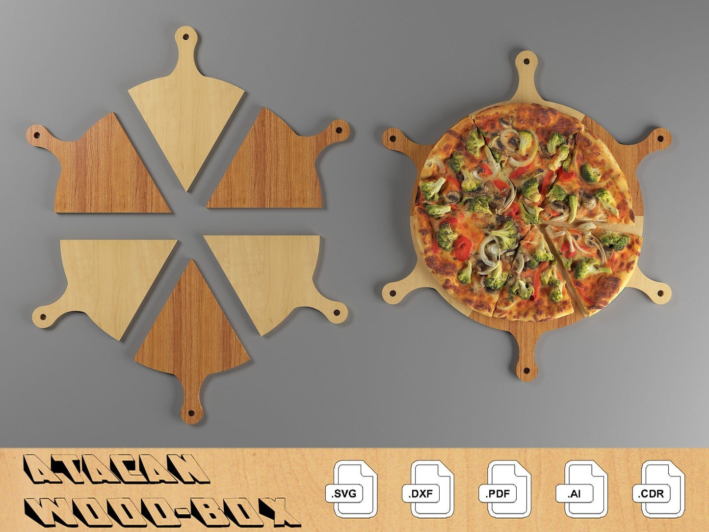 Wooden Pizza Plate with 6 Serving Slices / Round Pizza tray with serving slices / Pizza Board / Serving Platter Plate 312