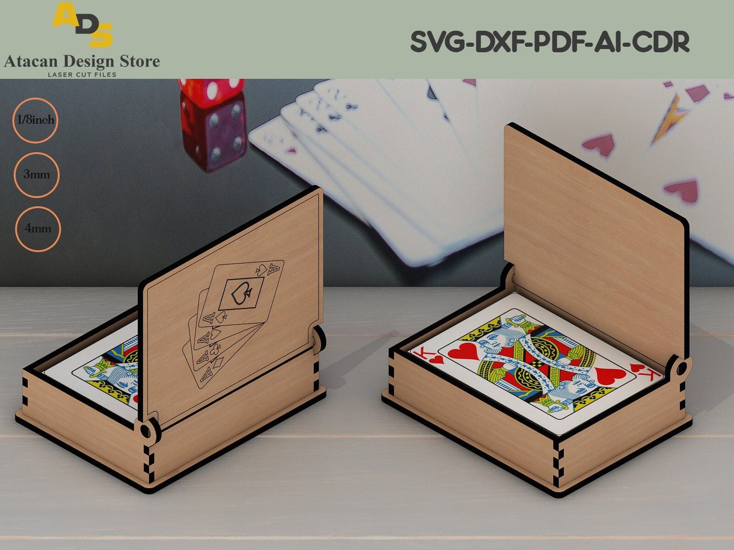Wooden Playing Card Box / Laser Cut Box With Lid / Laser Vector Files ADS195