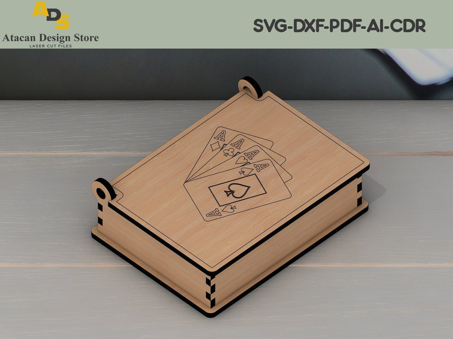 Wooden Playing Card Box / Laser Cut Box With Lid / Laser Vector Files ADS195