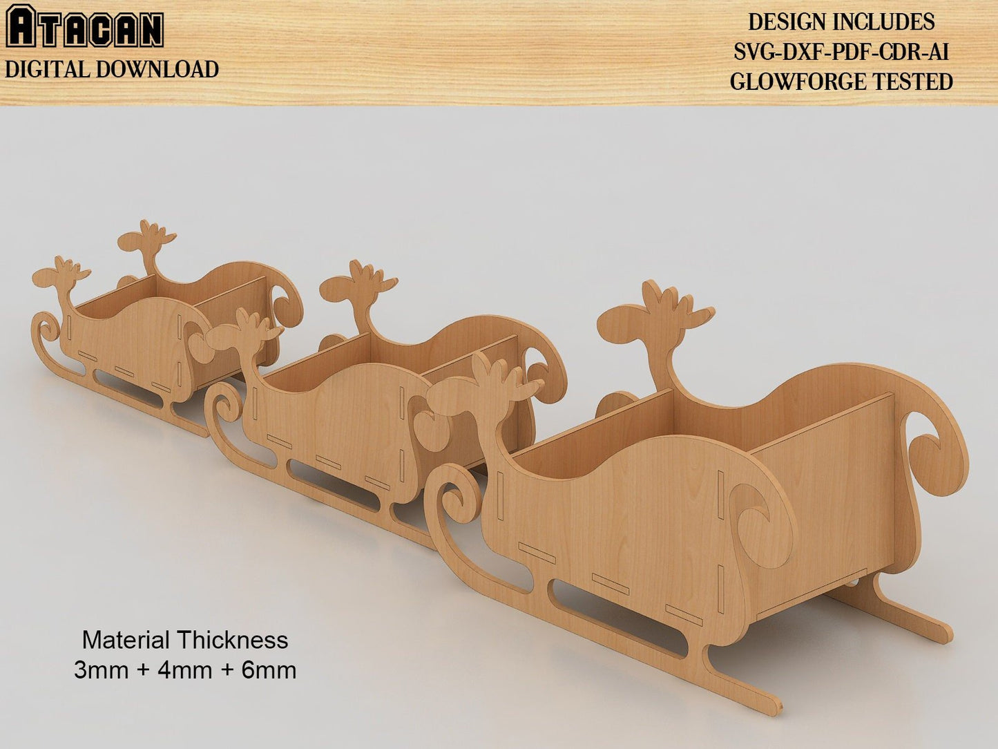 Wooden Sleigh SVG / Christmas Sled / Santa Claus Sleighs Laser Cut files / Laser ready plans 473