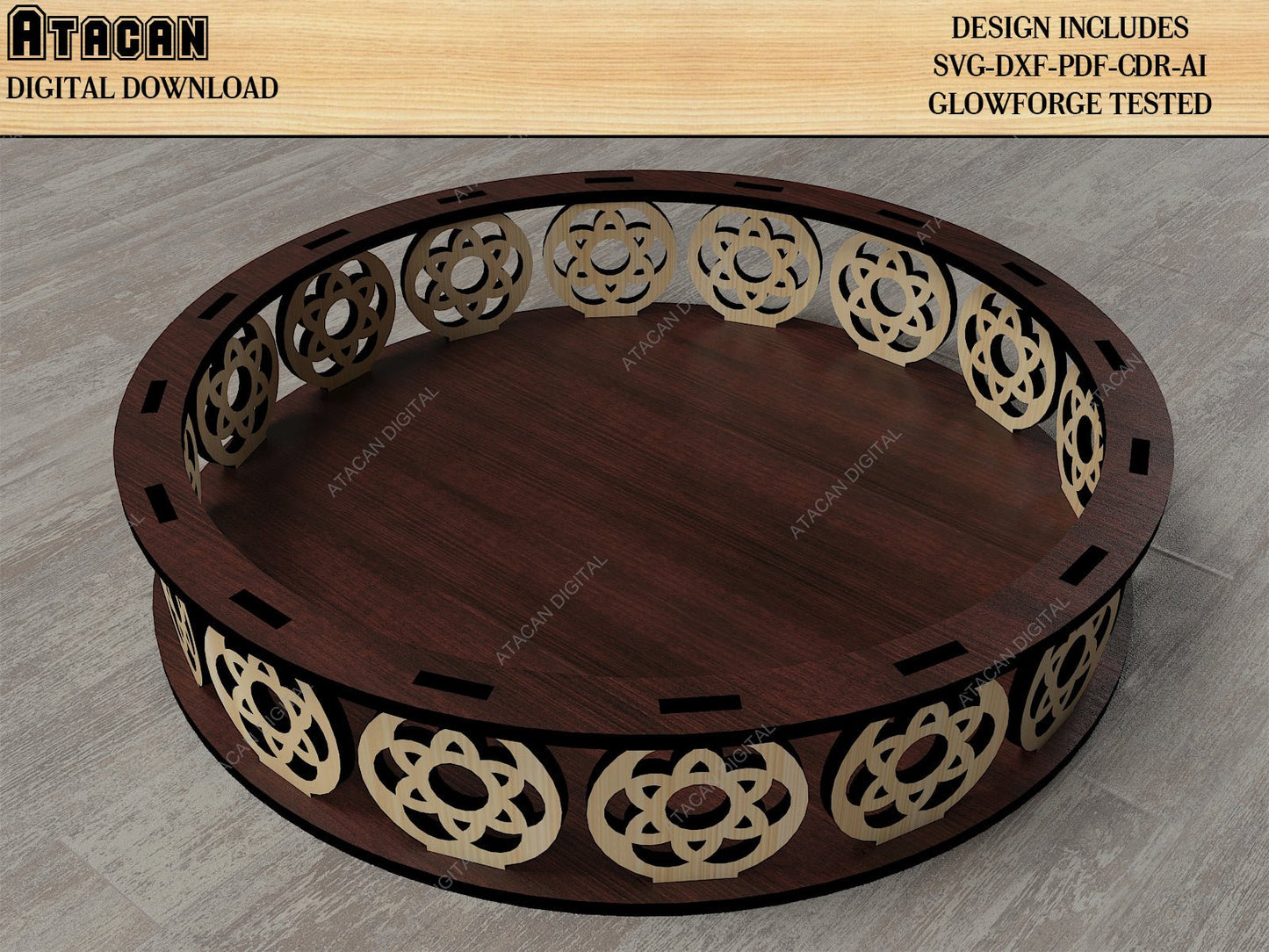 Wooden Stamps / Laser Cut Boxes / Round Decorative Tray SVG DXF CDR Ai 500