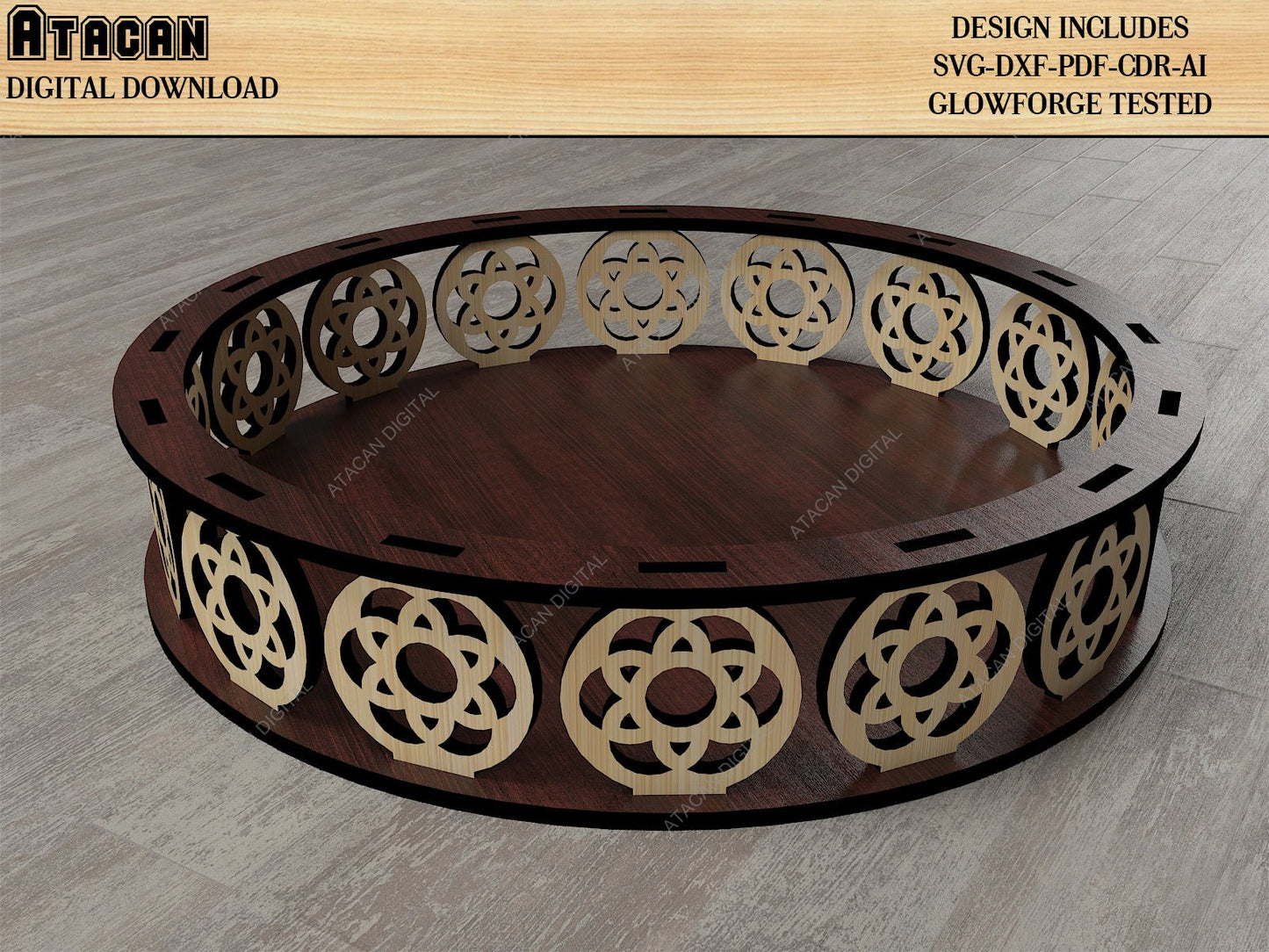Wooden Stamps / Laser Cut Boxes / Round Decorative Tray SVG DXF CDR Ai 500