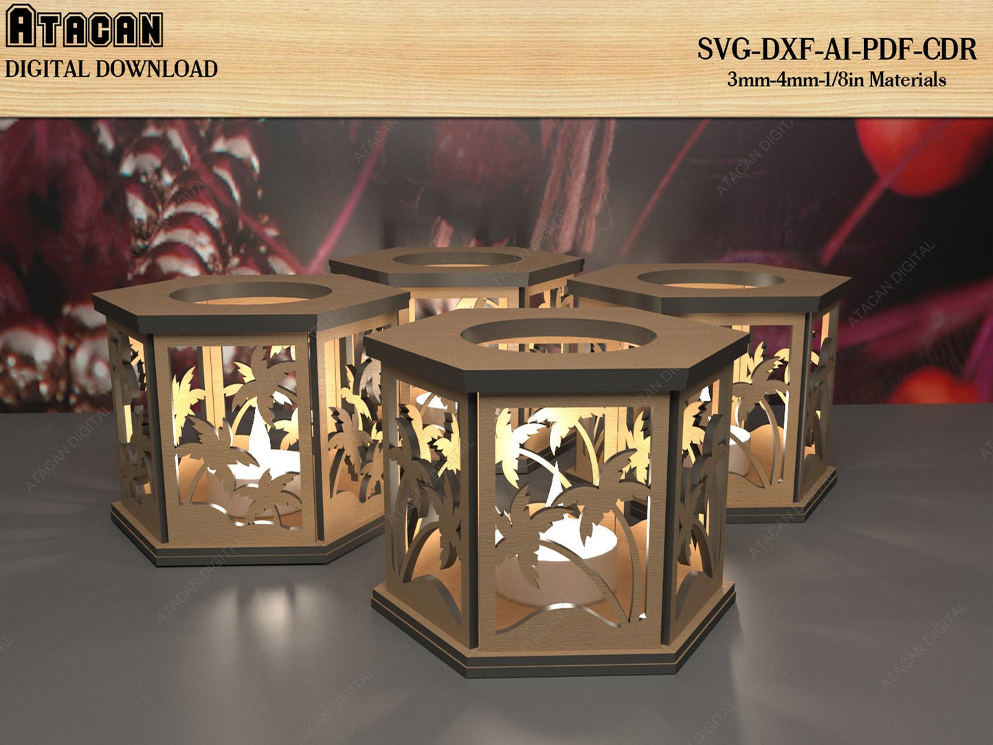 Wooden Tea Light Holder Svg / Night Light Gift / Tree Candle Holder / Wood Lantern Laser cut files / SVG DXF Ai CDR 519