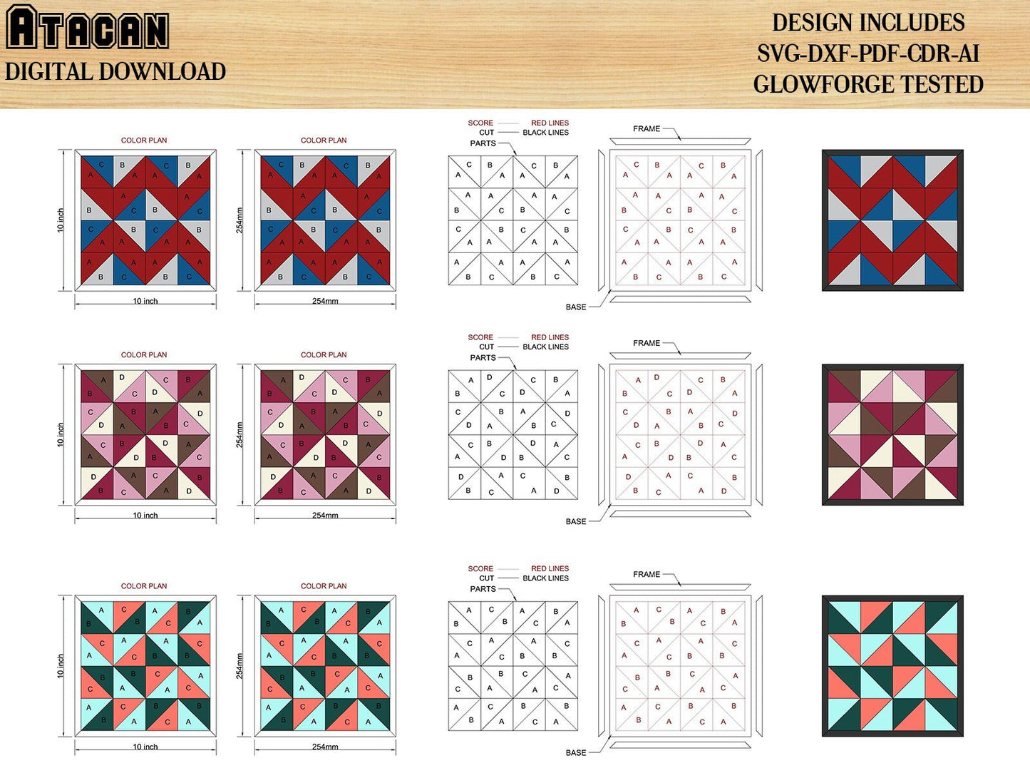 Wooden Wall Art /Barn Quilt sign / Mosaic quilt / Glowforge Digital Vector Files / DIY Quilt Blocks