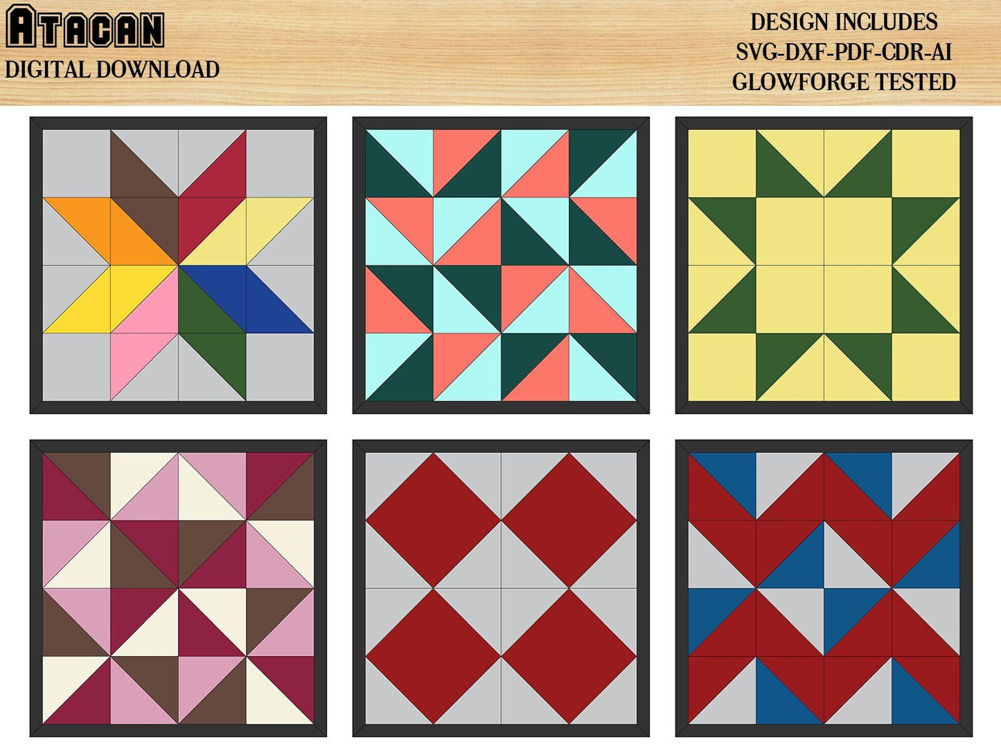 Wooden Wall Art /Barn Quilt sign / Mosaic quilt / Glowforge Digital Vector Files / DIY Quilt Blocks