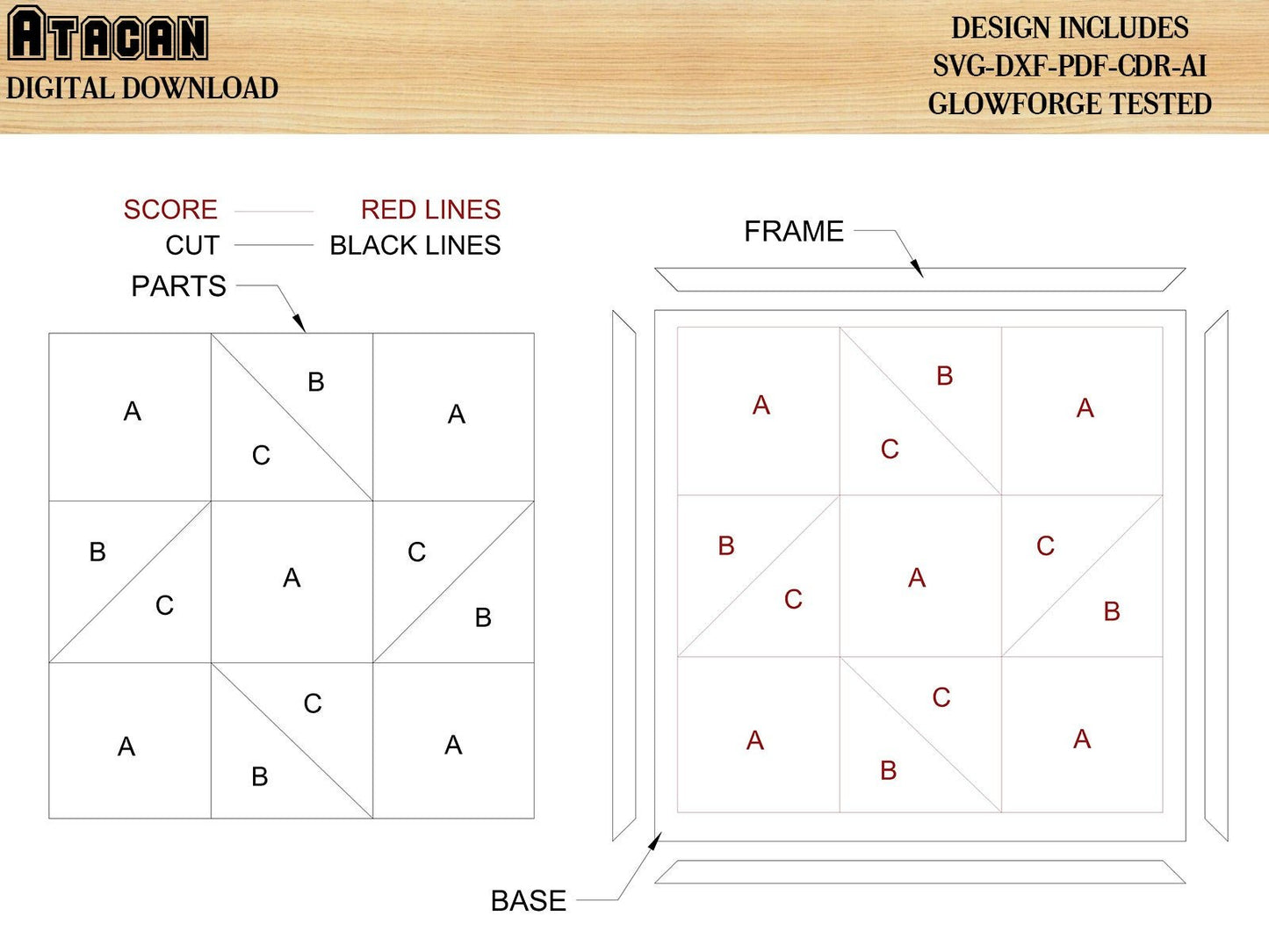 Wooden Wall Art /Barn Quilt sign / Mosaic Wood quilt / Glowforge Quilt pattern Files