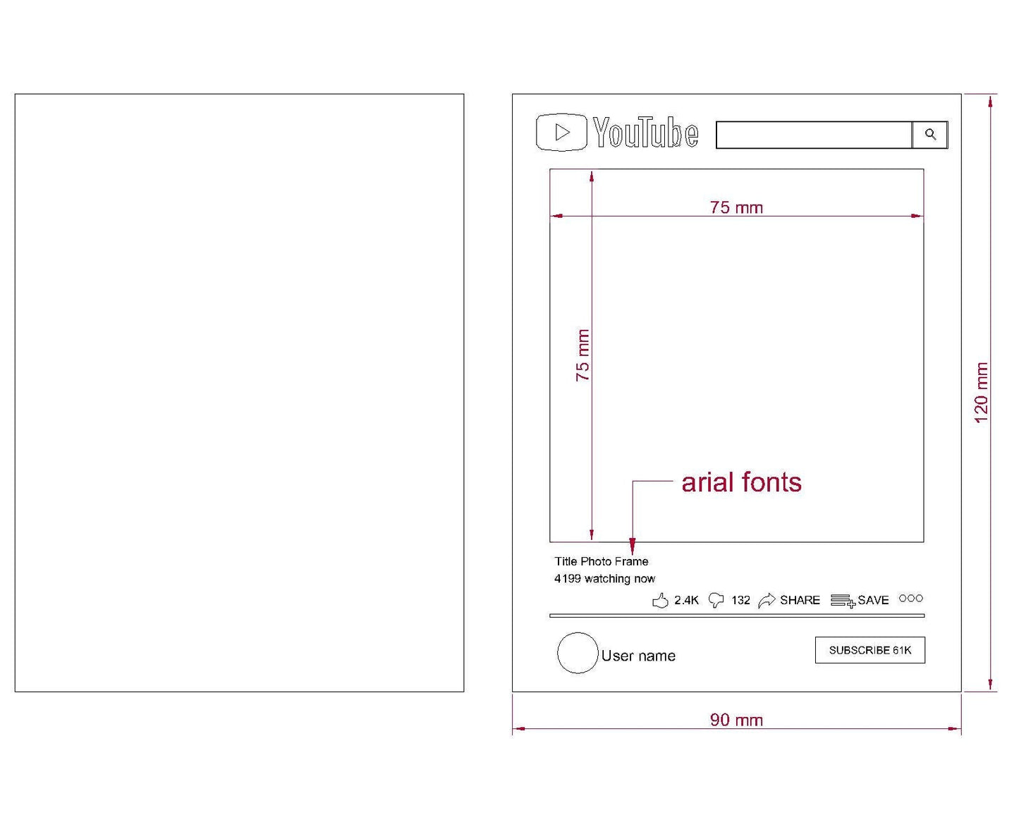 Youtube Customisable Frame laser cut template, Social Media Pic Frame Svg cut files, Svg dxf glowforge Digital Download 301