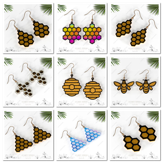 Honeycomb & Bee Earrings - Bee Inspired Earring Collection - Unique Honeycomb, Hive, Bee Designs - Unique Nature Jewelry 863