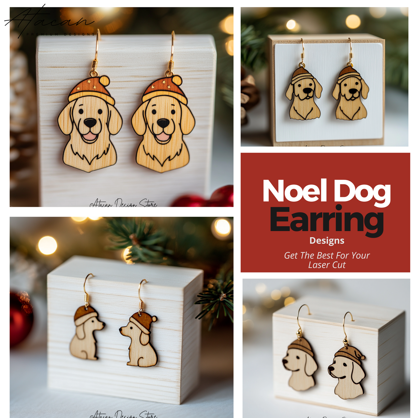 Christmas Dog Earrings Template - Laser Cut Ready for Festive Jewelry Making 723