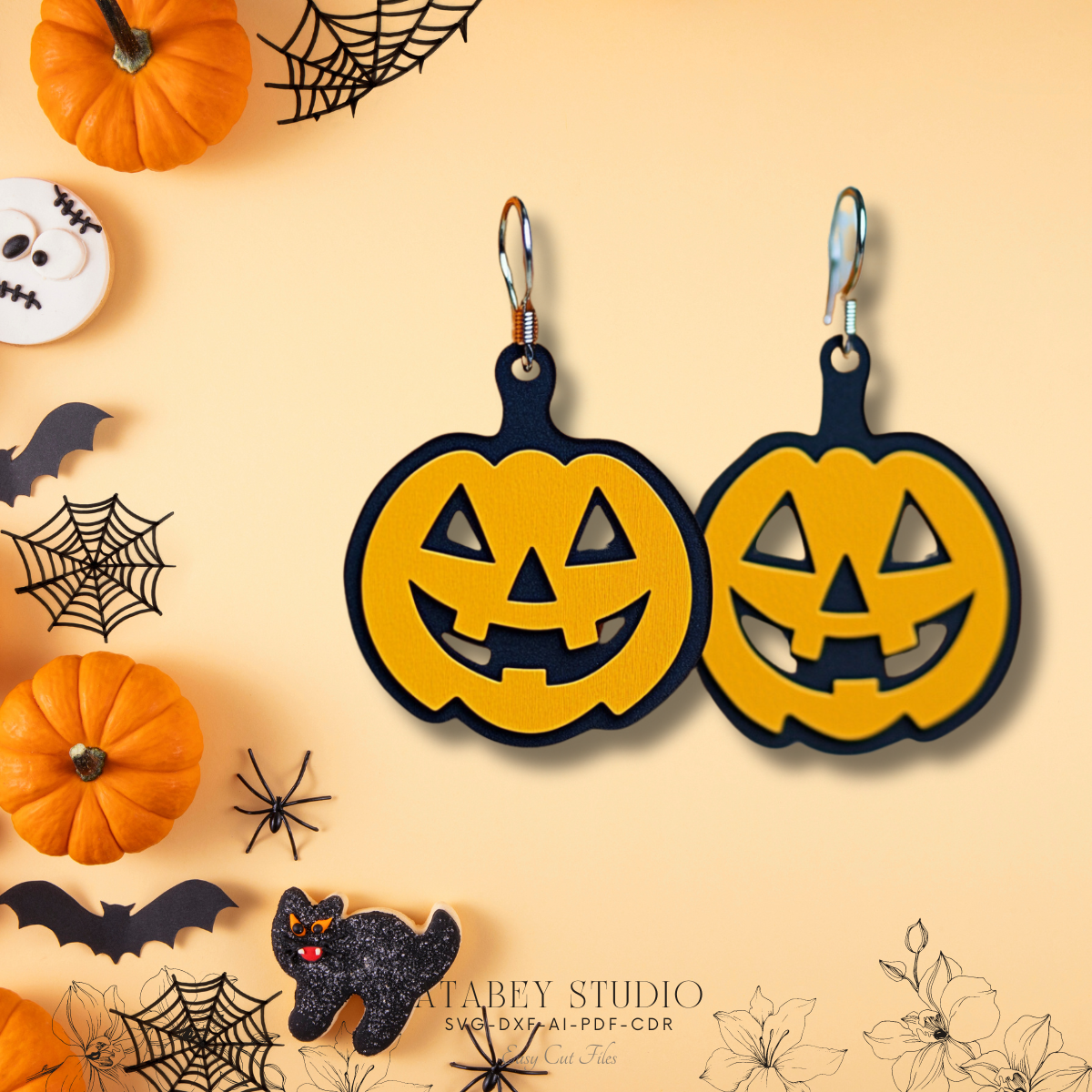 Halloween Earrings Template Pack - Ghost, Pumpkin, and Witch Hat Designs for Laser Crafting 872