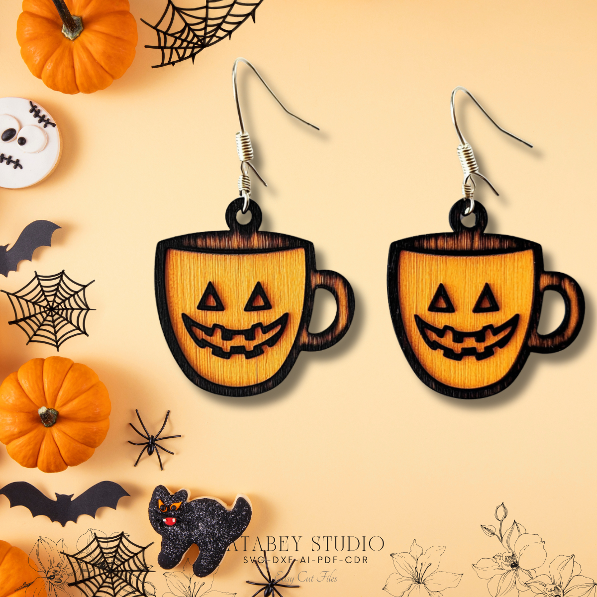 Halloween Earrings Template Pack - Ghost, Pumpkin, and Witch Hat Designs for Laser Crafting 872