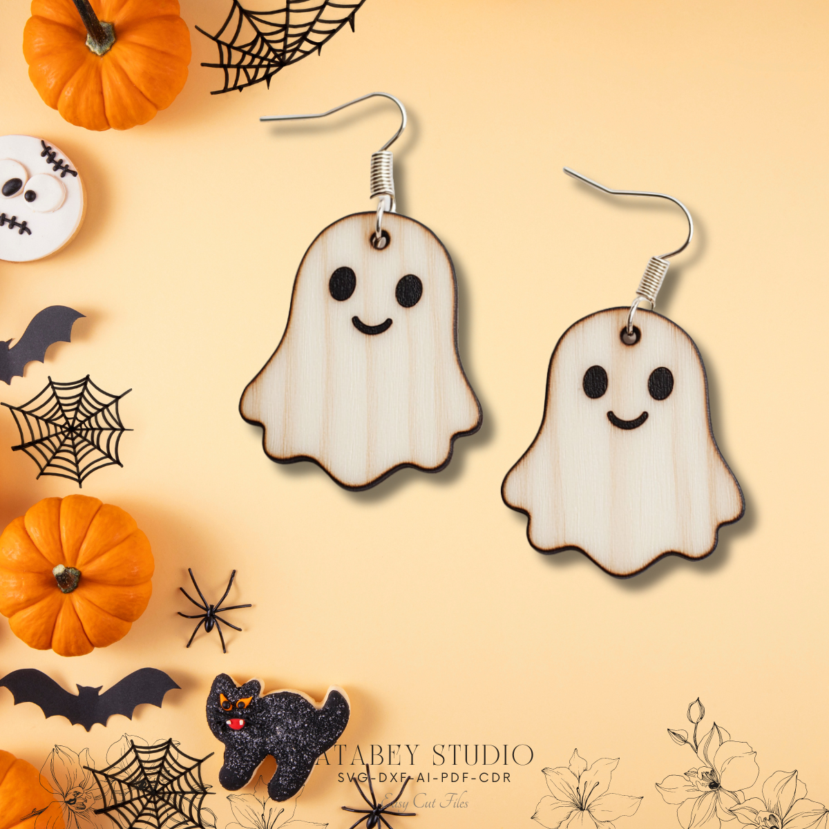 Halloween Earrings Template Pack - Ghost, Pumpkin, and Witch Hat Designs for Laser Crafting 872