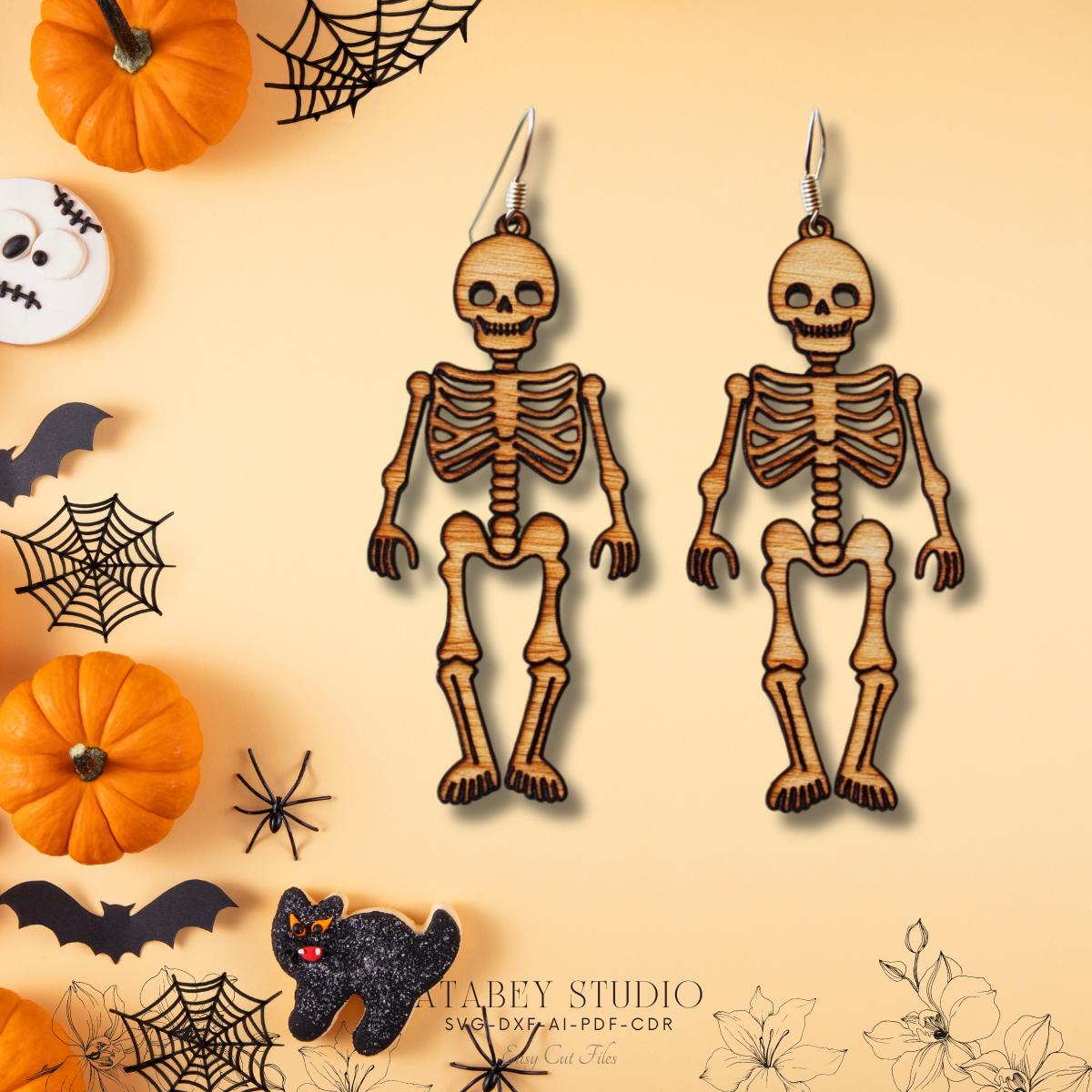 Halloween Earrings Template Pack - Ghost, Pumpkin, and Witch Hat Designs for Laser Crafting 872