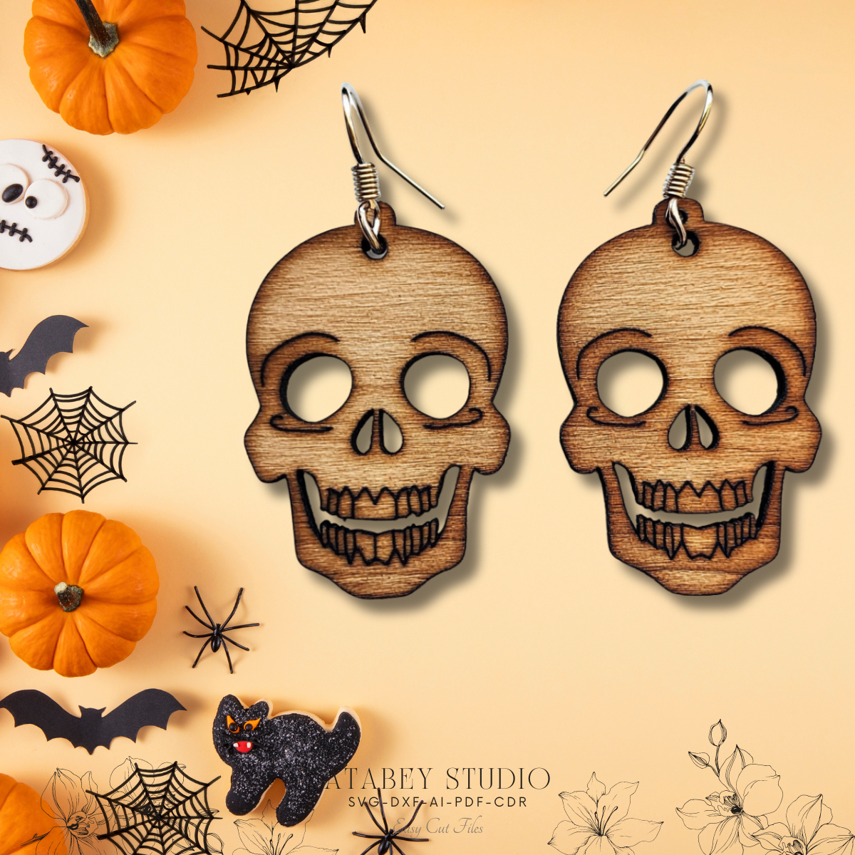 Halloween Earrings Template Pack - Ghost, Pumpkin, and Witch Hat Designs for Laser Crafting 872