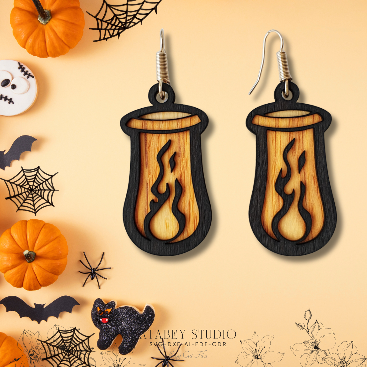 Halloween Earrings Template Pack - Ghost, Pumpkin, and Witch Hat Designs for Laser Crafting 872