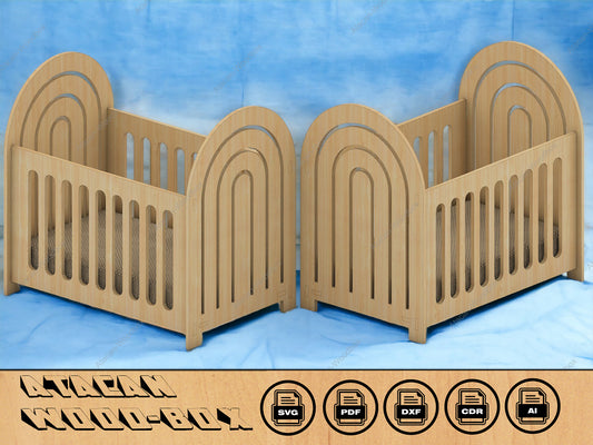 Rainbow Cradle Laser cut files / Laser Cut Wooden Doll Crib / Mini Furniture Dollhouse Kit 258