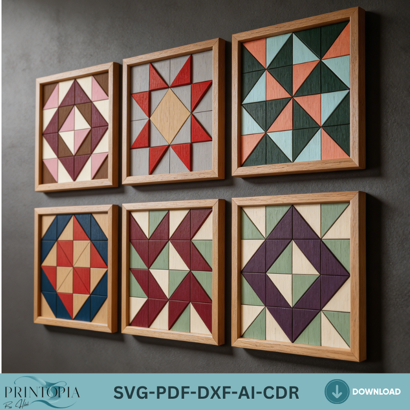 Geometric Wood Art Quilt Block Patterns Bundle Modern Barn Star Wall Decor Mosaic Templates