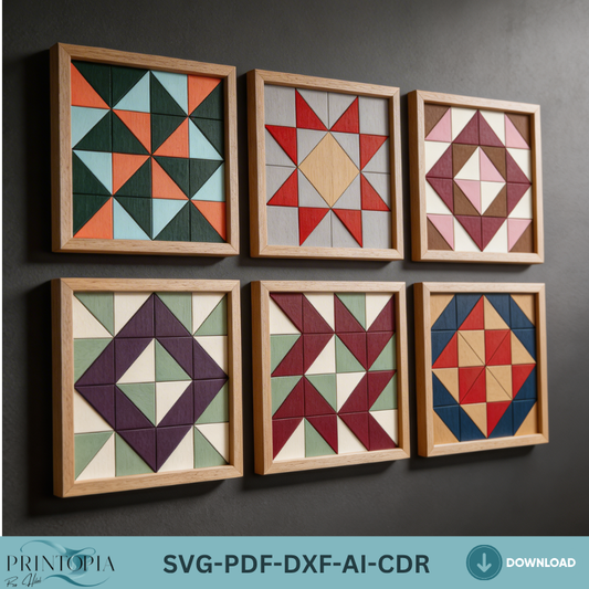 Geometric Wood Art Quilt Block Patterns Bundle Modern Barn Star Wall Decor Mosaic Templates