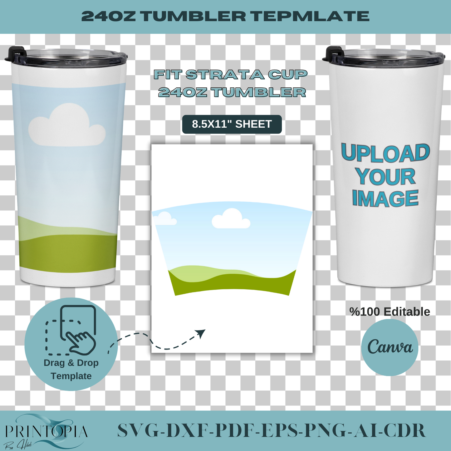 24oz Tumbler Template for Strata Cups | Editable SVG, DXF, pdf, EPS, png Files for Sublimation  diy 141