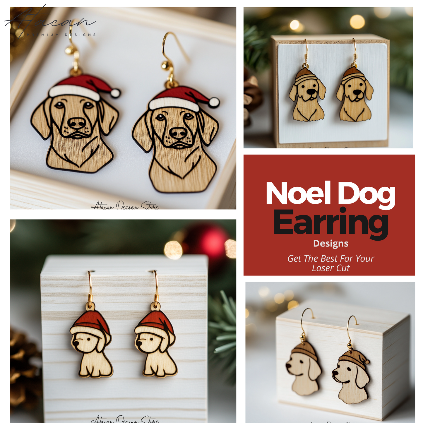 Christmas Dog Earrings Template - Laser Cut Ready for Festive Jewelry Making 723