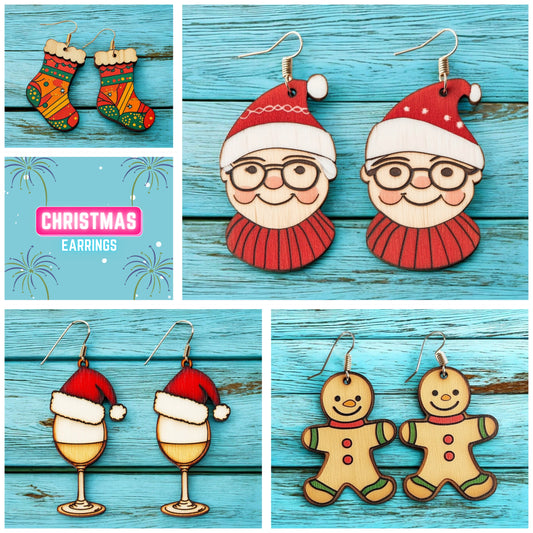 Festive Laser Cut Earring Jig Bundle | Cute Holiday Earrings – Santa, Gingerbread Man, Stocking & More 873