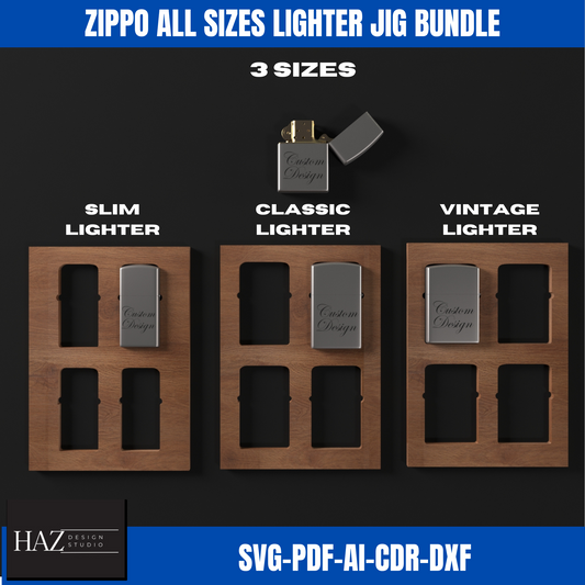 Complete Zippo Lighter Jig Bundle for Laser Cutting – 3 Versatile Sizes 368